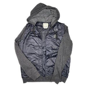 RVCA Grey & Blue Hooded Button Down Puffer Jacket Womens Size S
